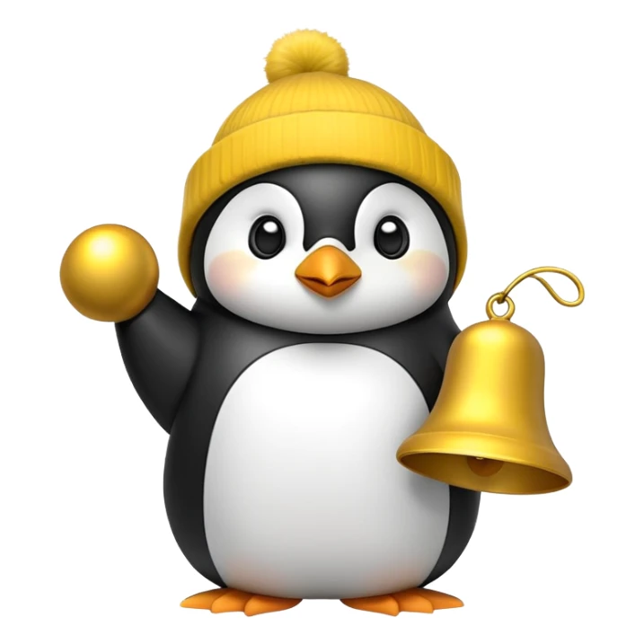 Penguin with yellow beanie ringing giant bell sticker