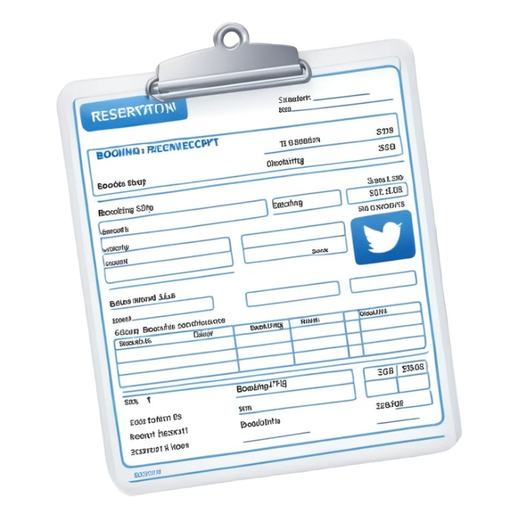 booking slip, reservation receipt, document with confirmed booking details sticker