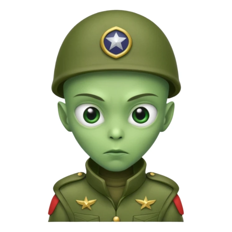 alien, wearing soldier custome, half body sticker