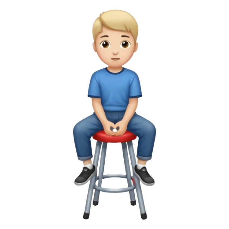 generate a pic from head a boy is sitting on a stool  sticker