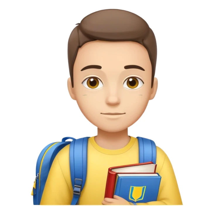 student with Ukrainian flag colors, backpack and books sticker