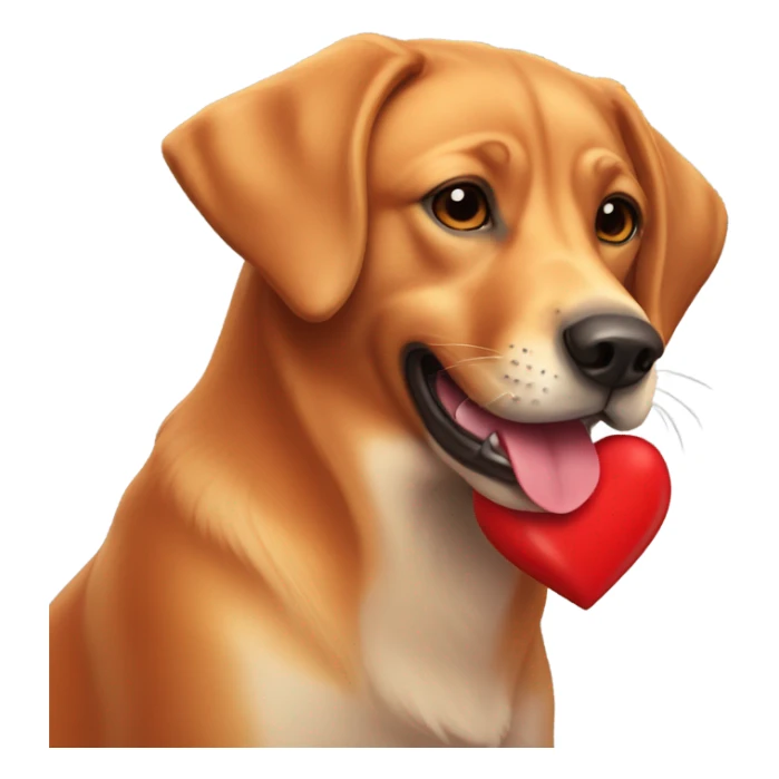 Labrador fox red holding a heart sticker