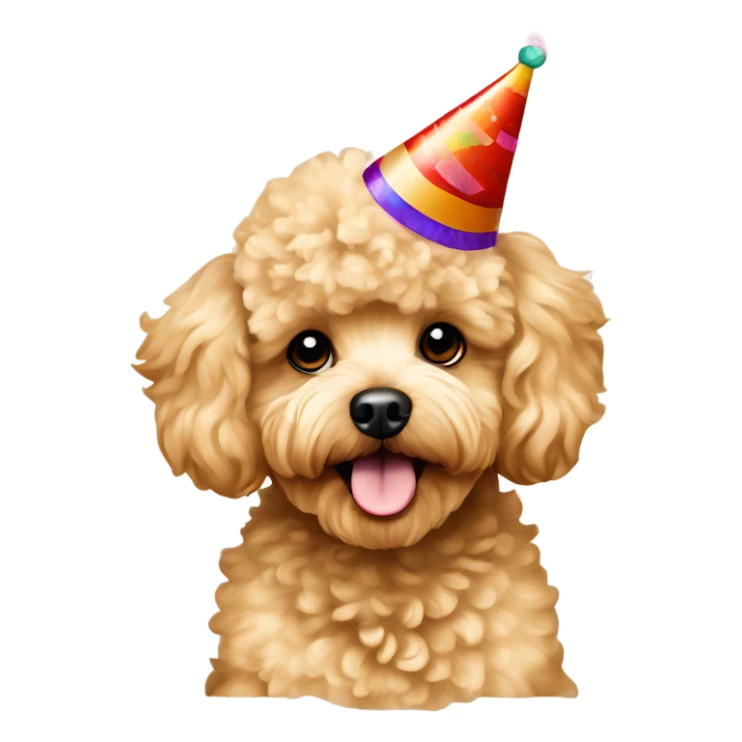 Blonde toypoodle maltipoo with birthdayhat sticker