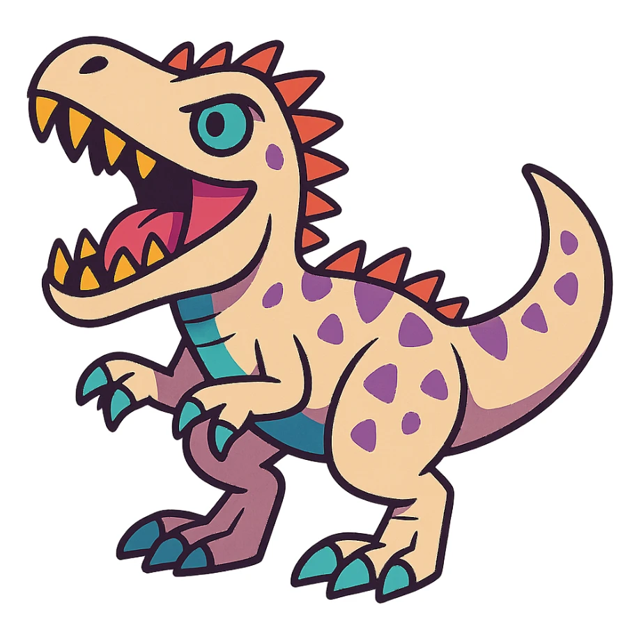 cartoon style Indominus rex, roaring, sharp teeth, playful colors sticker