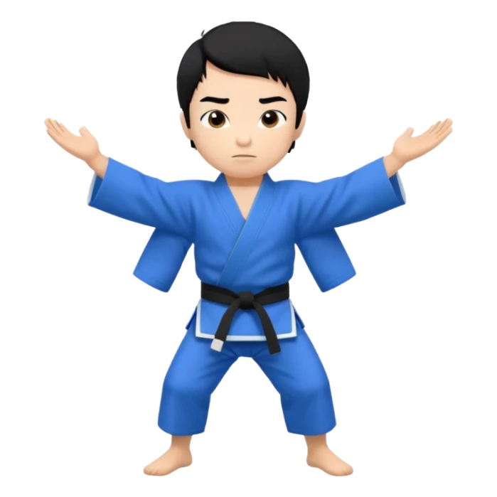 Без улыбки,Кимоно синий для дзюдо мальчик с черными волосами все тело черный пояс     Волосы на , добрый sticker