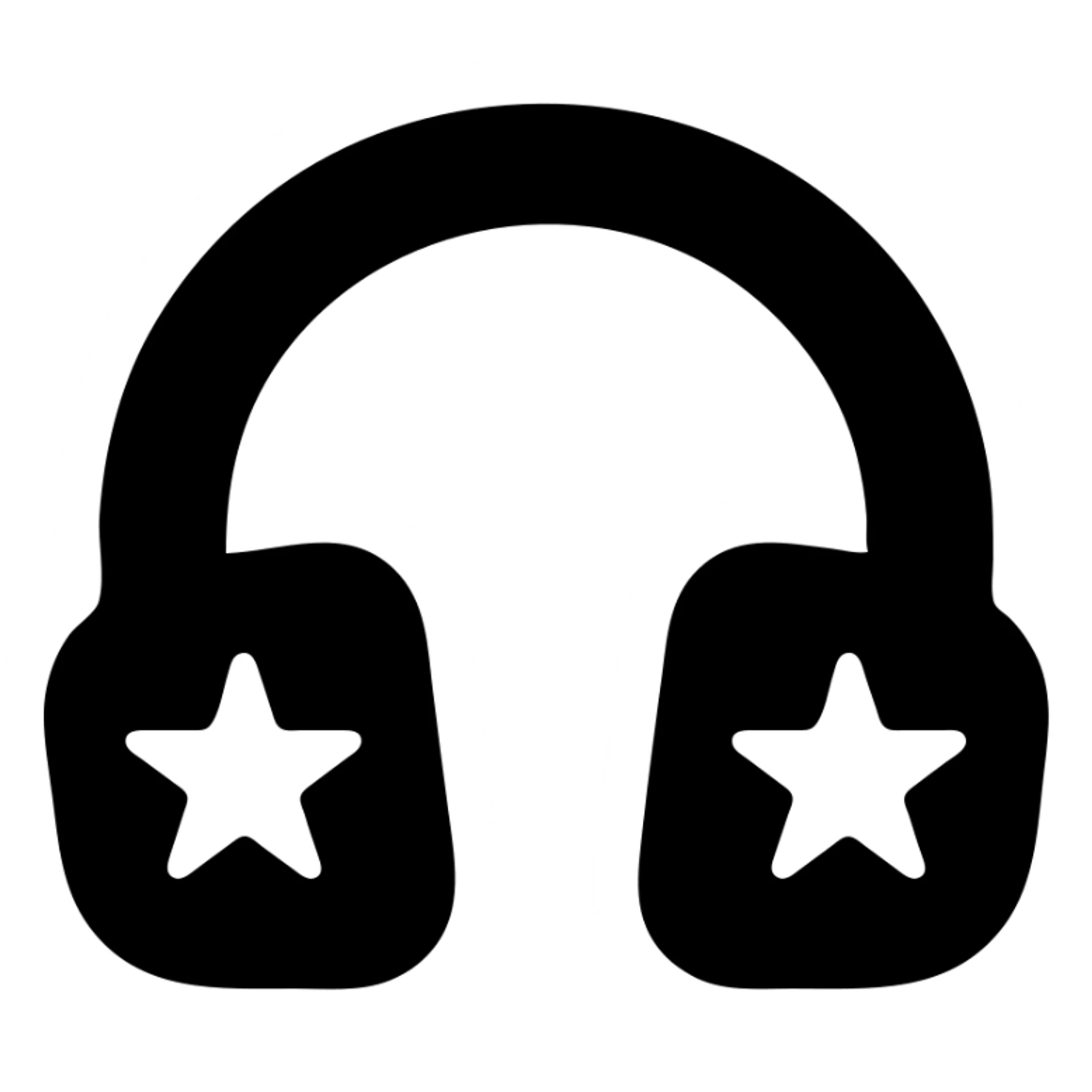 black and white headphones with stars, solid filled icon style sticker