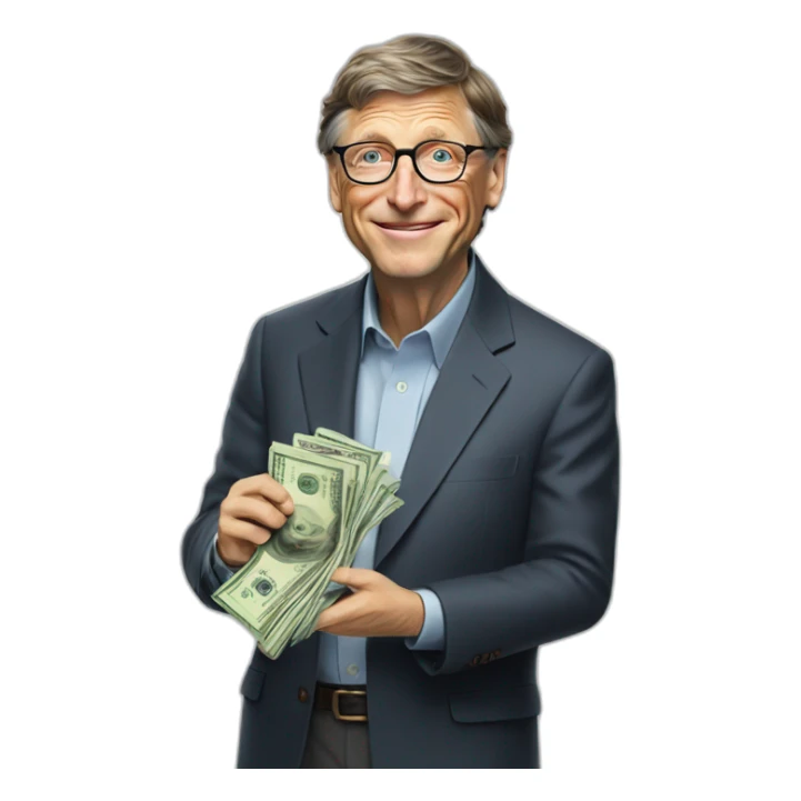 Bill gates holding money sticker