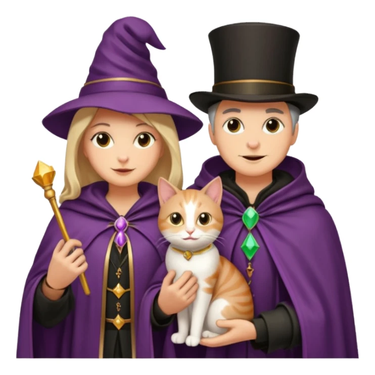 magician couple and their pet cat sticker