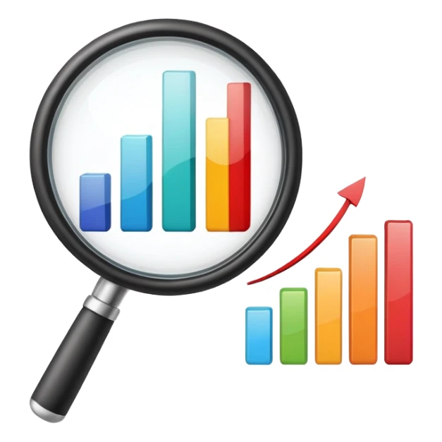 magnifying glass with a growing bar chart inside, different colors sticker