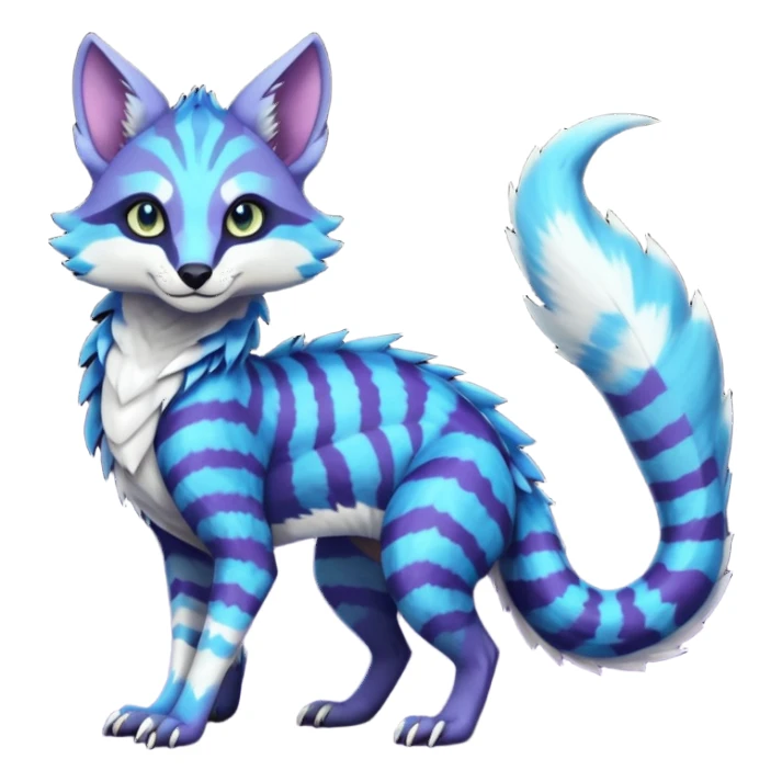 zig-zag-patterned striking indigo-violet-blue-cyan-gradiented with dark undertones, white underside, thunderous stormy edgy badass realistic Vernid-Sergal-Genet-Trico-species by LiLaiRa, full body sticker