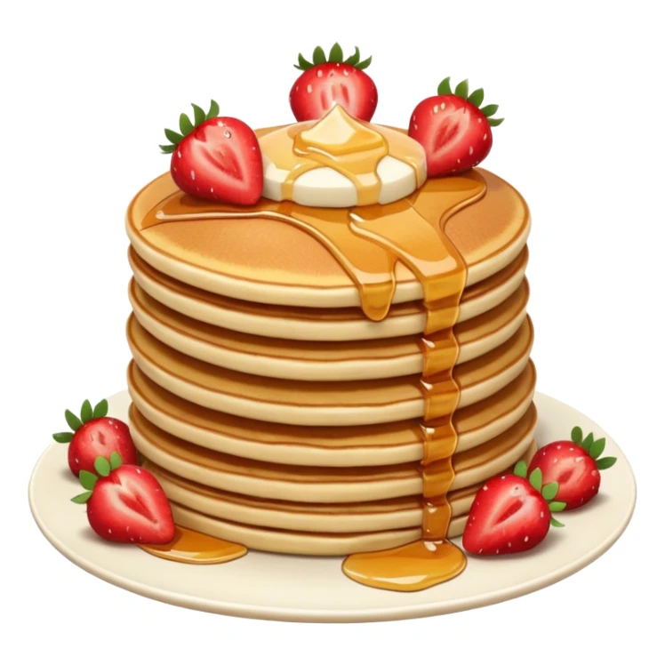 a stack of pancakes with strawberry  sticker