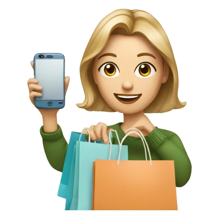 caucassian influencer taking selfie with a shopping bag sticker