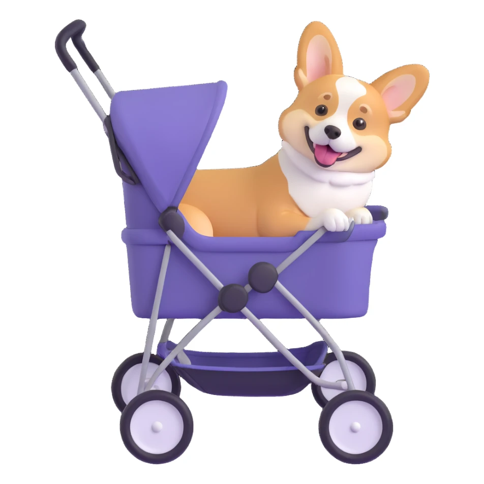 corgi sitting happily in a dog stroller sticker