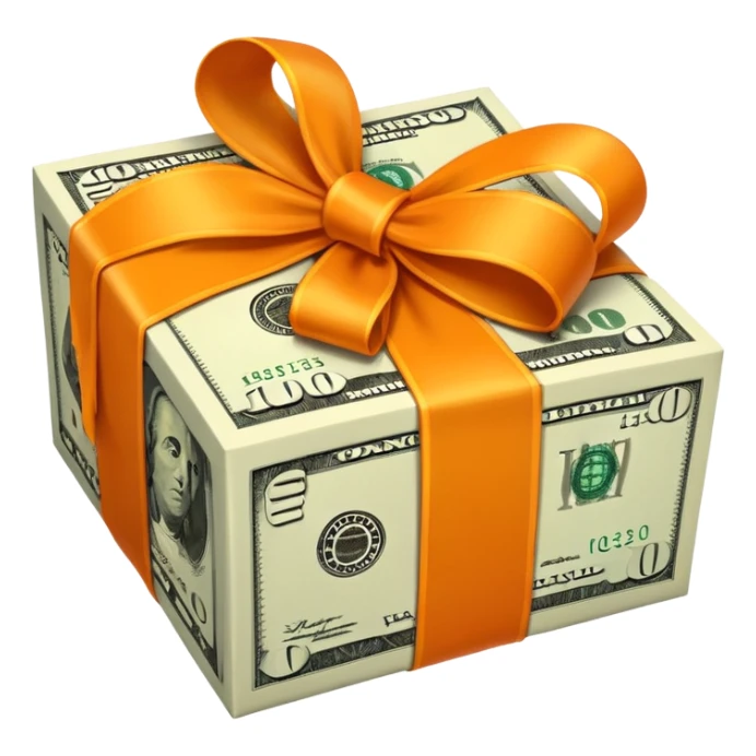 Money wrapped with orange ribbon sticker