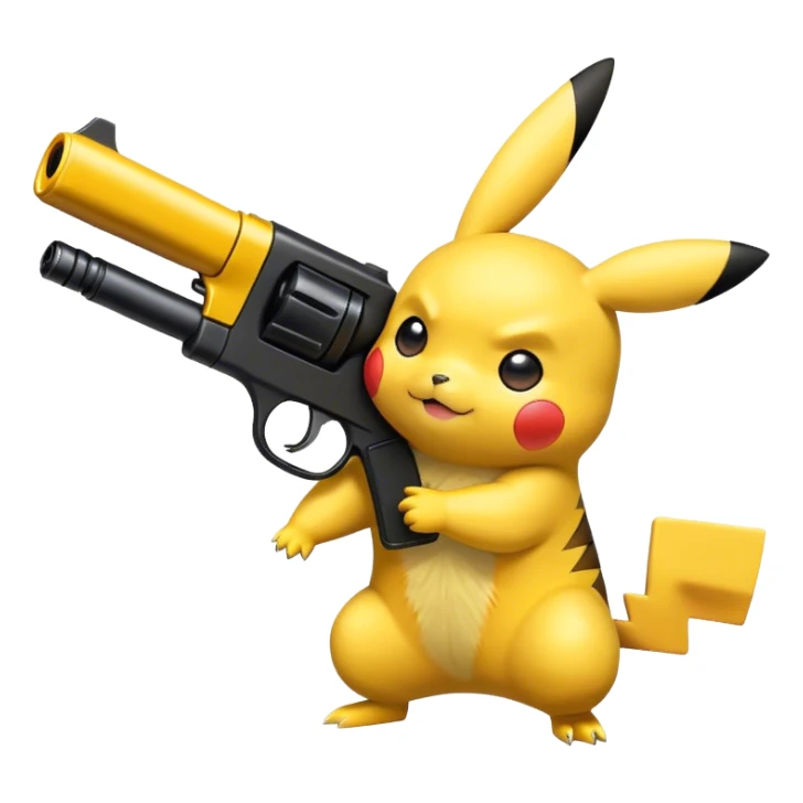 Pikachu holding a black toy gun left side view  sticker
