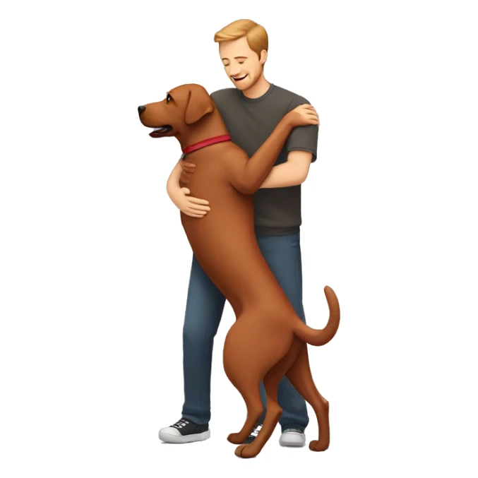 Red Labrador giving brown haired man a hug sticker