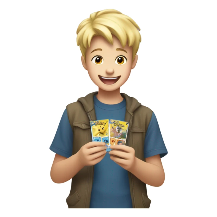 Blonde kid opening Pokemon cards sticker