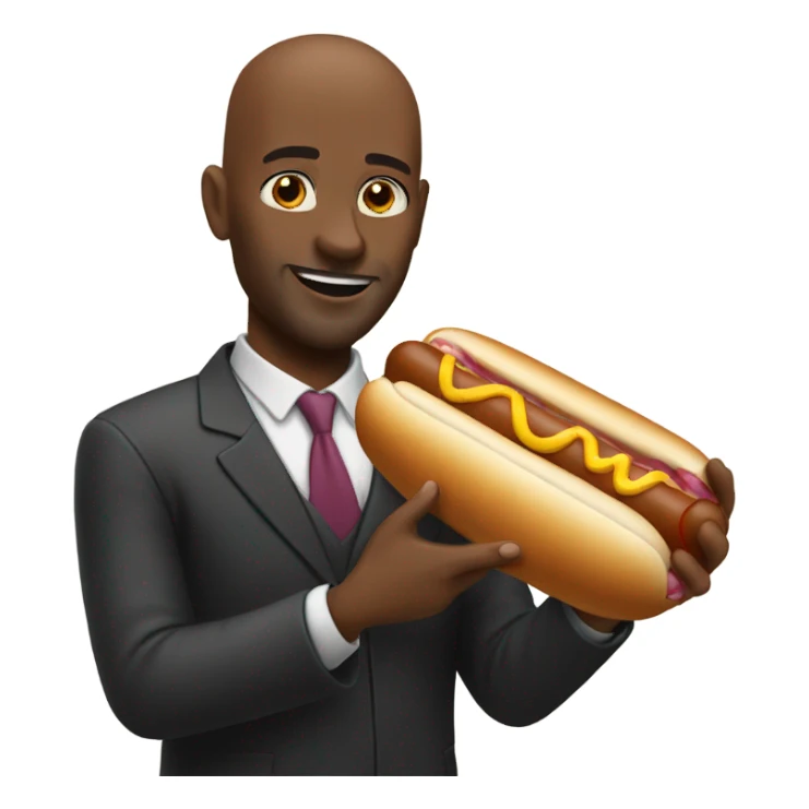 Bald black man with large hot dog sticker