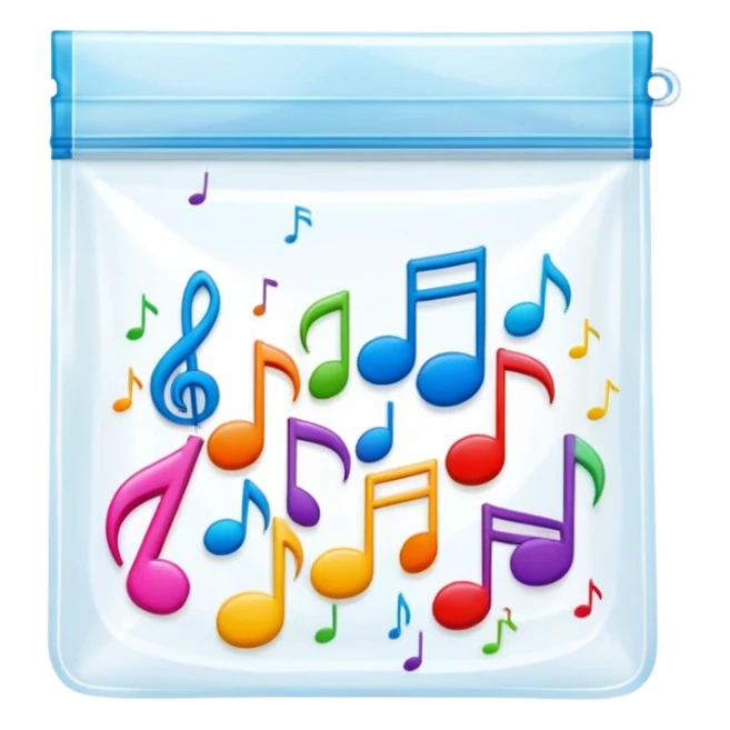 ziplock bag with several colorful music notes inside sticker