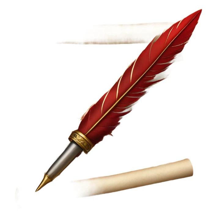red quill pen writing letters on a parchment scroll sticker
