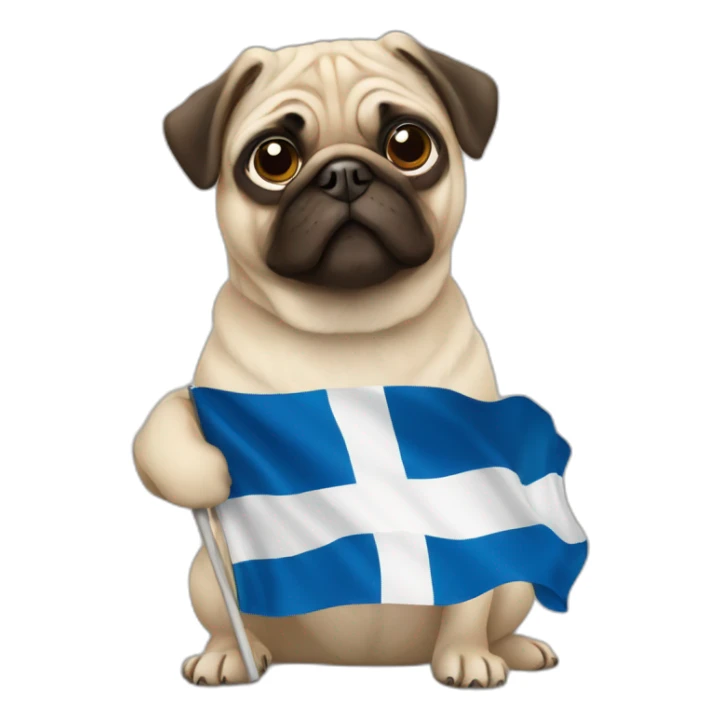 pug holding a finnish flag sticker