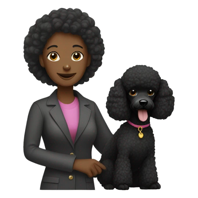 Black poodle with female owner sticker