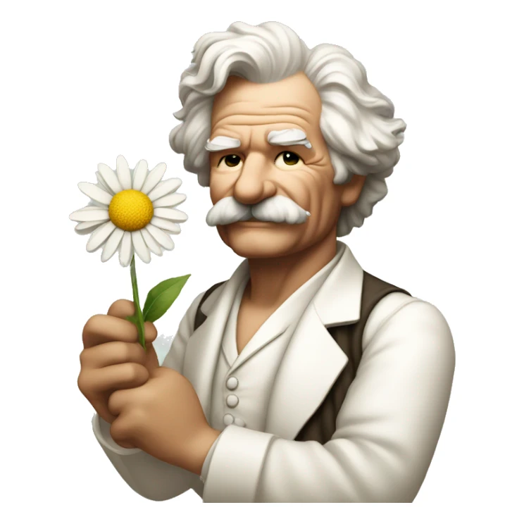 Mark Twain holds a daisy in his hand sticker