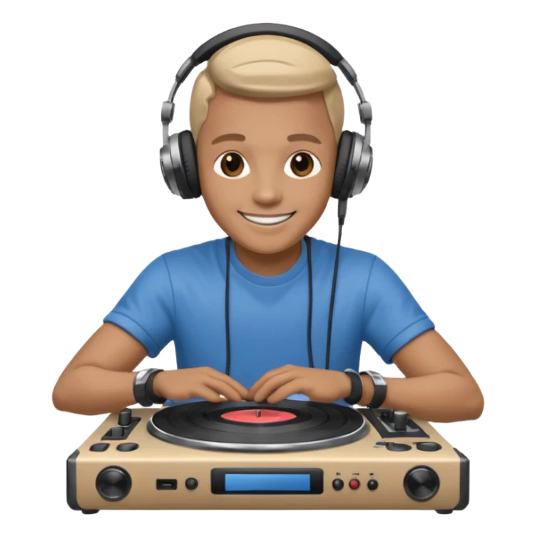 a DJ with headphone and a turntable sticker