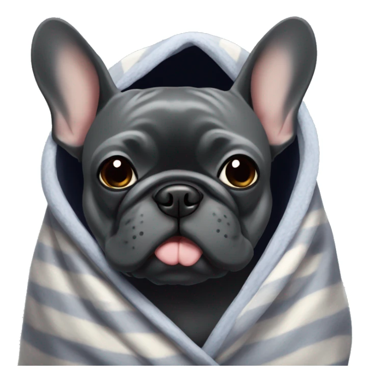 dark grey frenchie in a blanket sticker