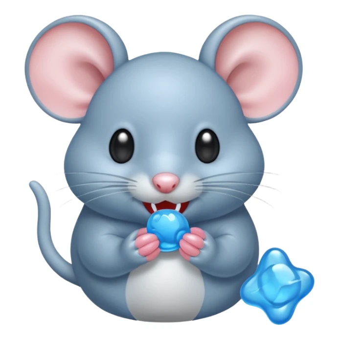 raton gris comiendo gomita redonda azul sticker