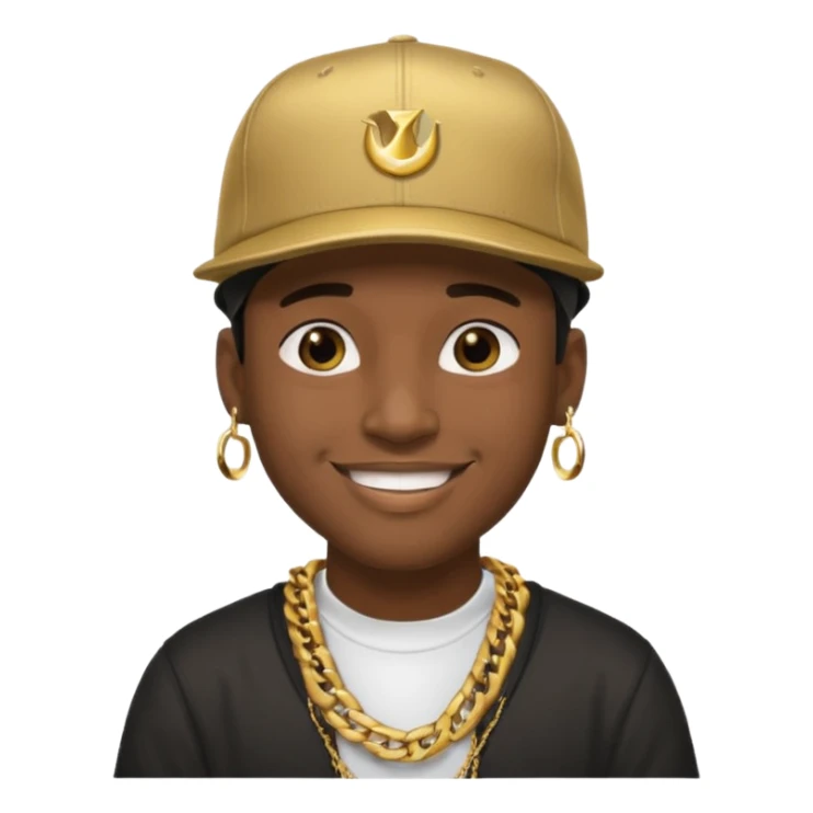 black guy with golden chains earpiercins and a snapback cap sticker