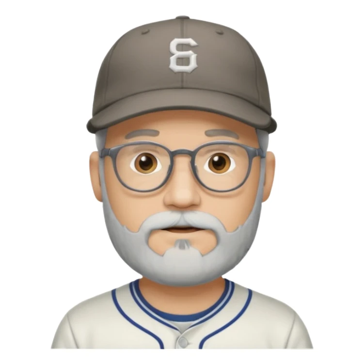 male full gray beard glasses and baseball cap sticker