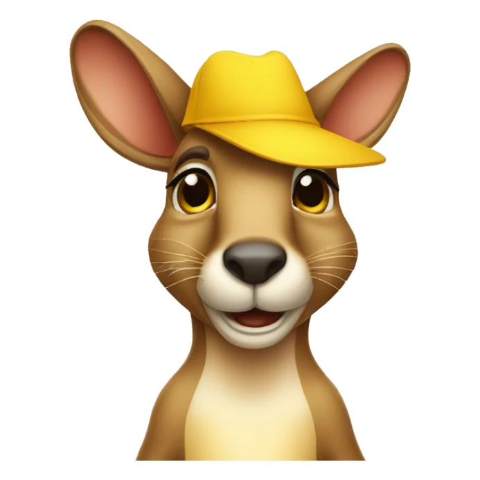 I want a kangaroo dressed in a plain yellow hat winking sticker