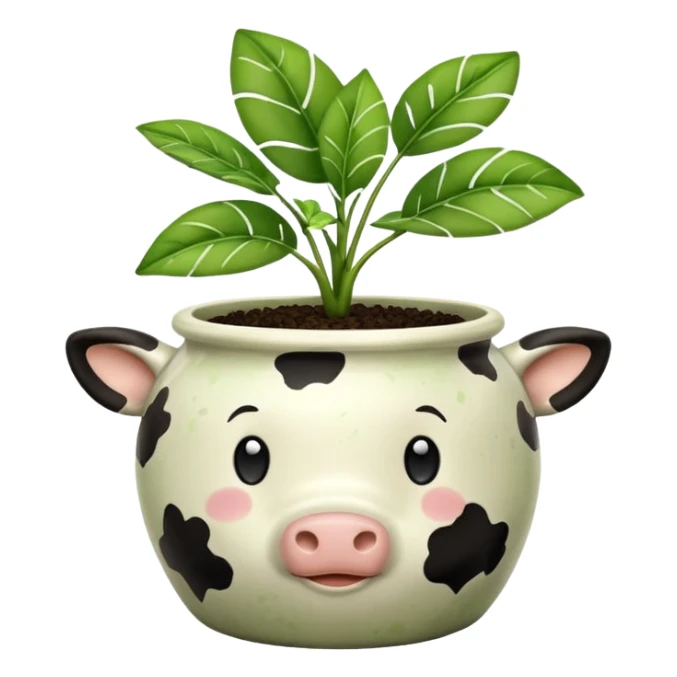 Cowprint pot with plant sticker