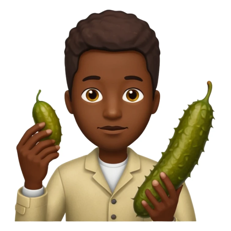 Black man holding a long brown pickle  sticker