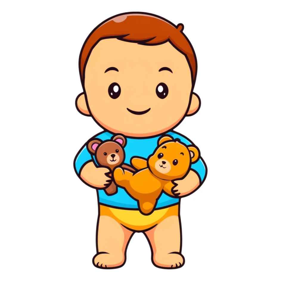 happy baby holding a teddy bear sticker