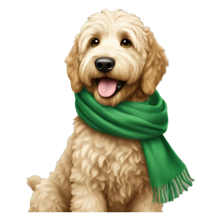Golden doodle wearing  green scarf sticker