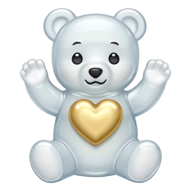 white gummy bear with gold heart sticker