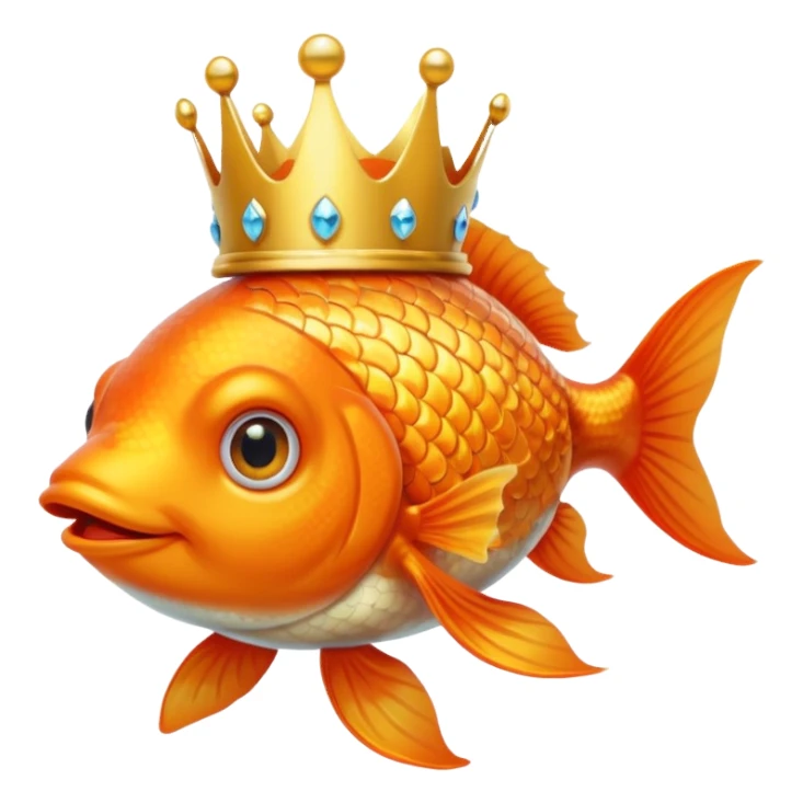 goldfish wearing a crown sticker