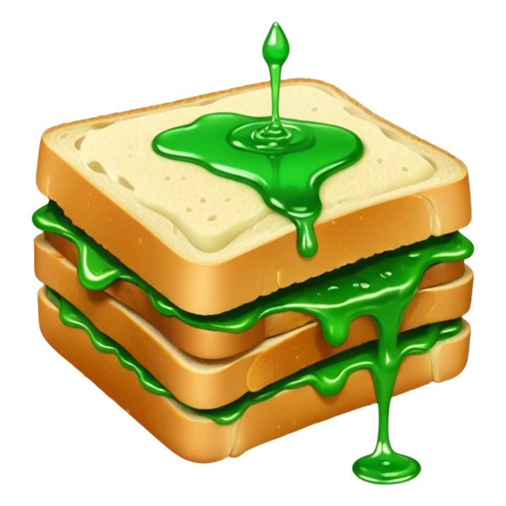 A sandwich with green goop syrup on top sticker