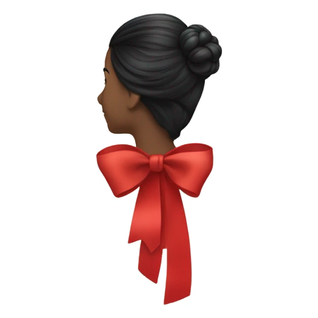 black open hair from behind with a red bow sticker