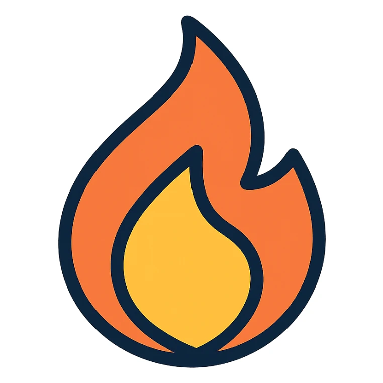 abstract flame shape with bold blue outline, geometric style sticker