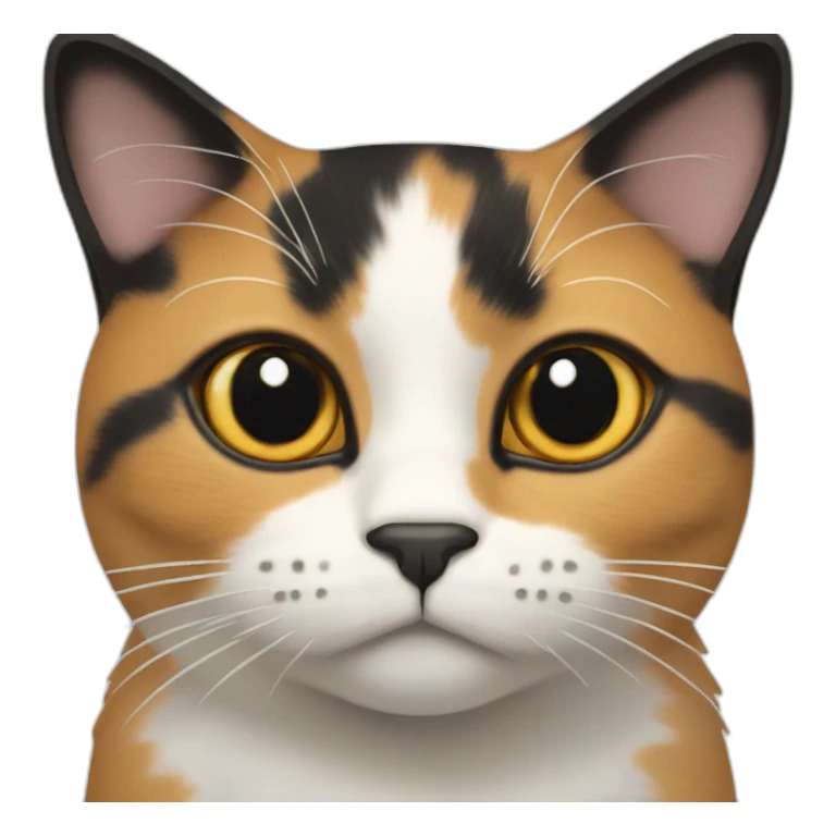 Calico cat with black face and thin white stripe down nose sticker