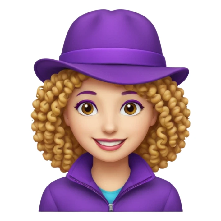 curly haired female with purple hat sticker