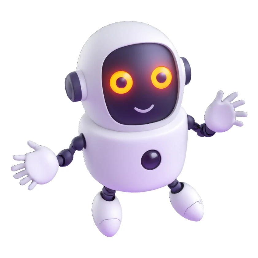 playful and cute robot ghost, floating with glowing eyes sticker