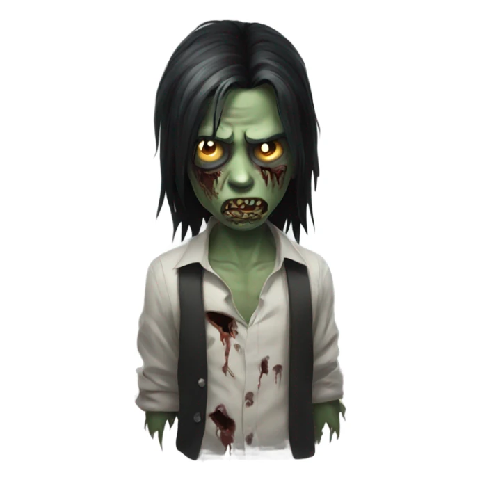 boy, zombie, with black medium long hair, scary face sticker