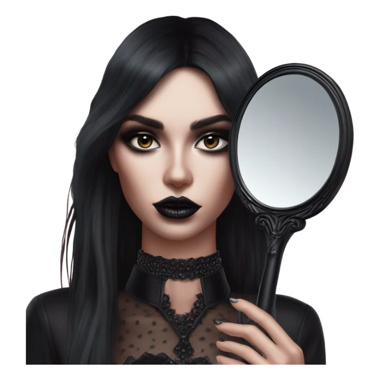 Hyper Realistic Goth victoria secret model looking into a handheld mirror  sticker
