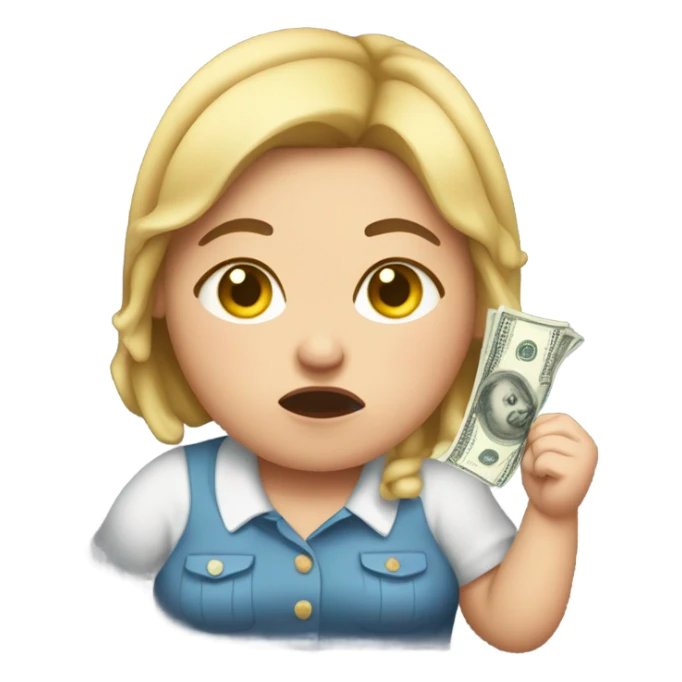 fat girl crying with only 4 dollars sticker