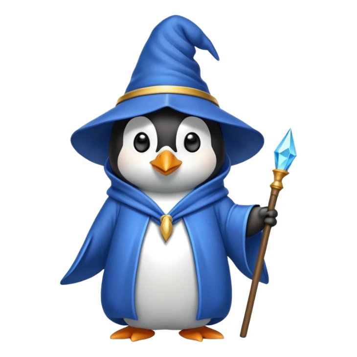 penguin wizard with a blue robe and pointed hat sticker