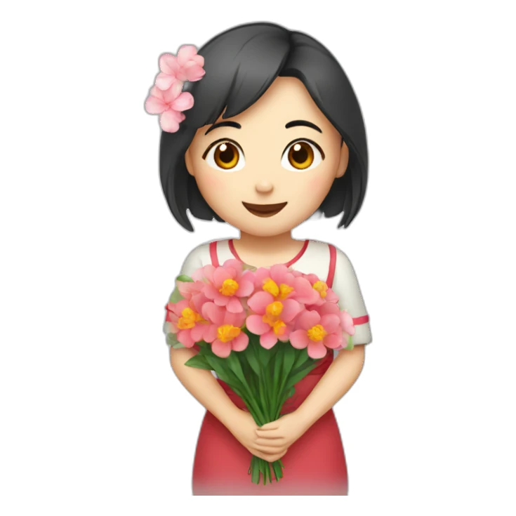 cute Chinese girl with bouquet sticker
